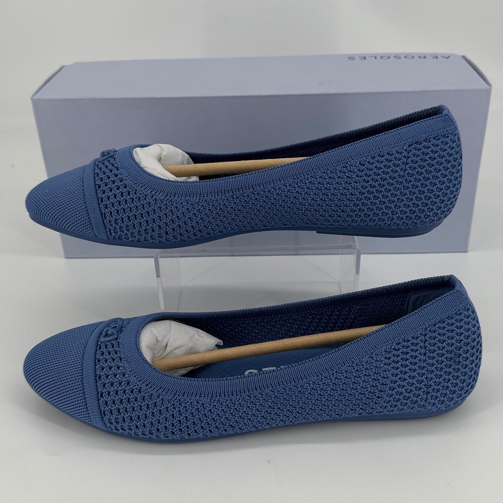 Aerosoles Annelie Blue Knit Pointed Toe Ballet Flats Womens 7.5 M 043-046-1224